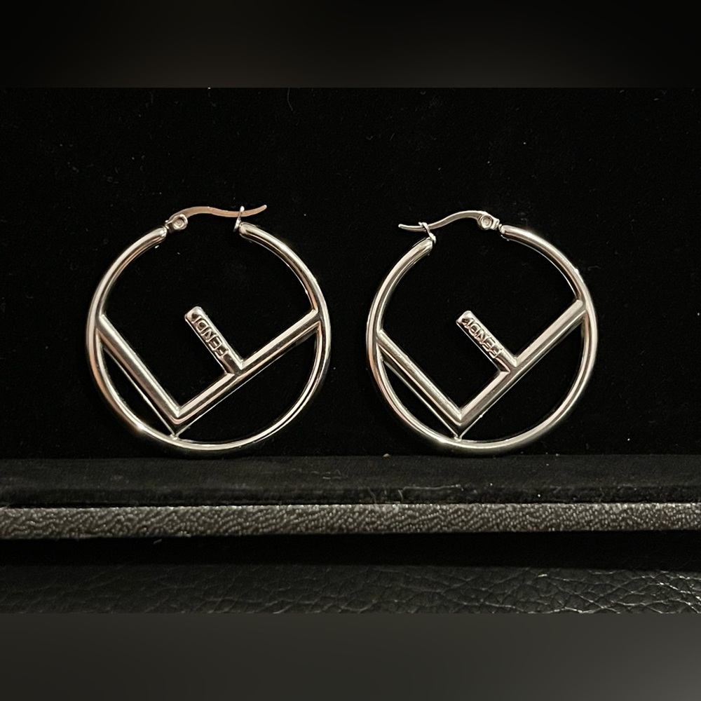 Fashion Jewelry Silver F-Logo Hoop Earrings